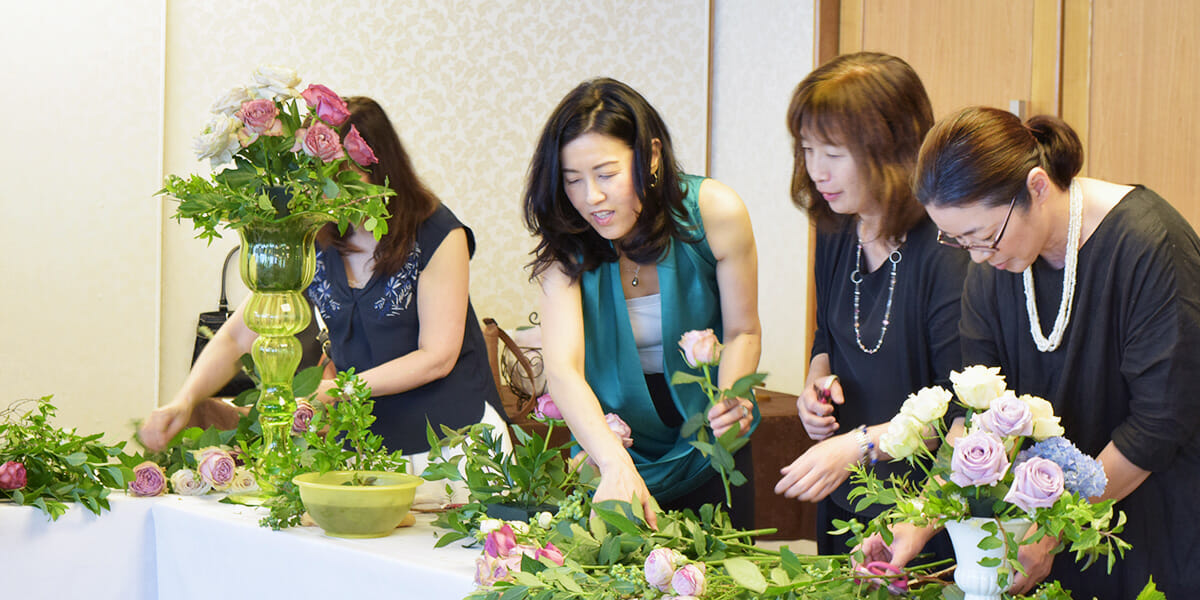 一般社団法人Flower Works Japanの周年パーティでの装花の様子